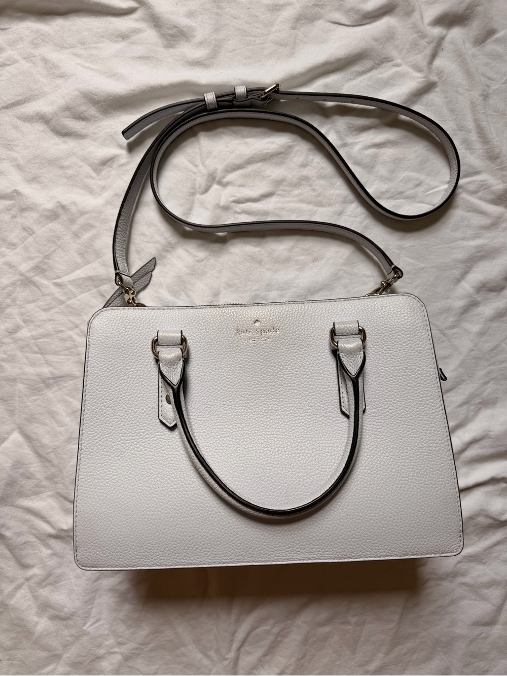 kate spade baby bluePebbled Leather Satchel with Black Trim and Detachable Strap